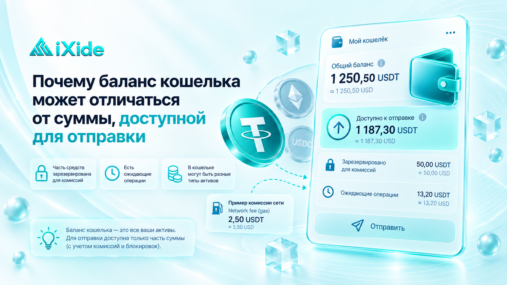 IXIDE: почему баланс кошелька может отличаться от суммы, доступной для отправки
