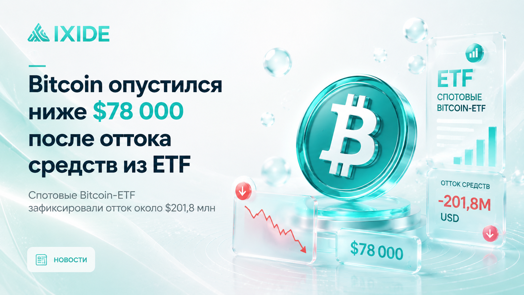 IXIDE: Bitcoin опустился ниже $78 000 после оттока средств из ETF